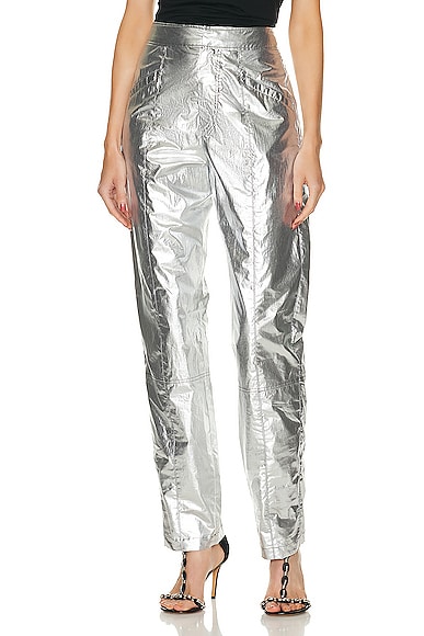 Isabel Marant Anea Coated Cotton Pant in Metallic Silver