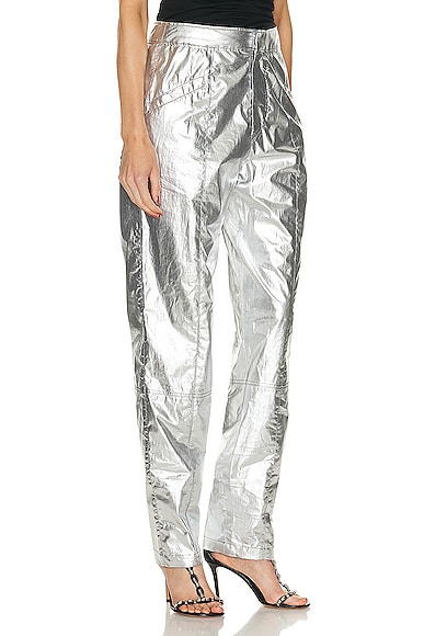 Shop Isabel Marant Anea Coated Cotton Pant In Silver