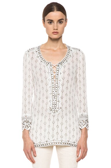 Isabel Marant Alicia Studded Cotton Crepe Top in Blanc | FWRD