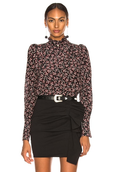 Isabel Marant Loria Embroidered Silk Top in Red | FWRD
