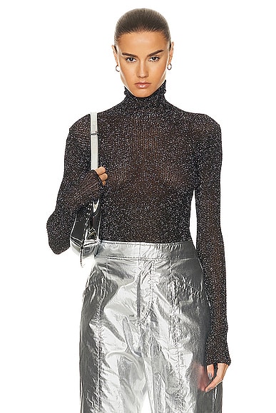 Isabel Marant Izzi Metallic Knitted Turtleneck Sweater In Black & Silver