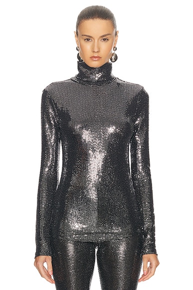 Alexander Wang Long Sleeve Shibori Turtleneck Top in Black