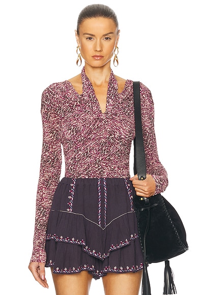 Isabel Marant Vonda Top in Purple & Ecru