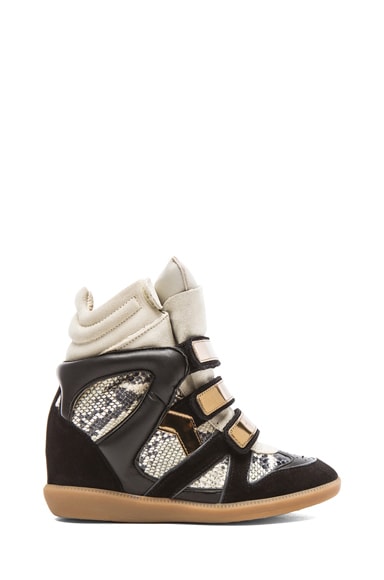 Isabel Marant Bonny Python Over Basket Calfskin Velvet Leather Sneakers ...