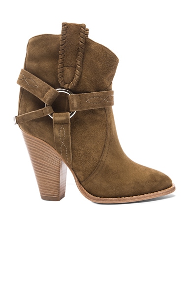 Isabel Marant Rawson Gaucho Calfskin Velvet Leather Boots in Khaki | FWRD