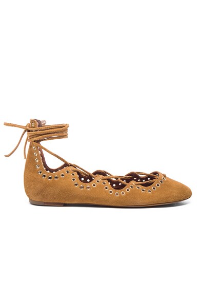 Leo Eyelet Velvet Flats