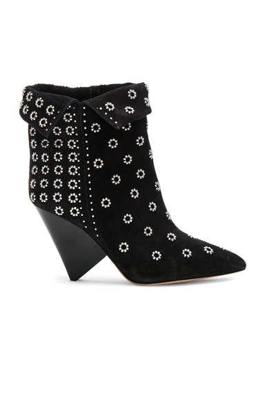 Studded Suede Lakky Ankle Boots