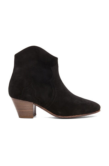 Isabel Marant Dicker Calfskin Velvet Leather Boots in Black | FWRD