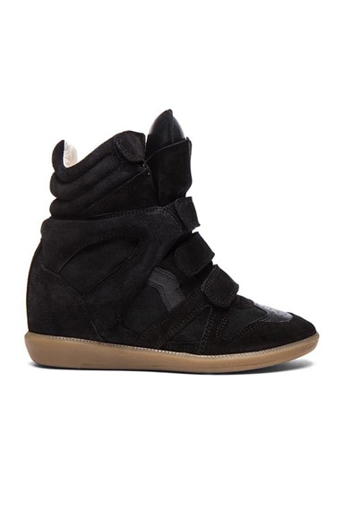 Isabel Marant Bekett Calfskin Velvet Leather Sneakers in Faded Black | FWRD
