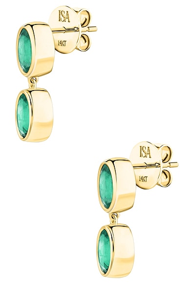 ISA GRUTMAN Double Drop Emerald Earrings in Yellow Gold