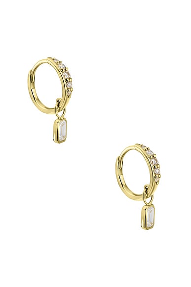 Emerald Diamond Charm Pave Huggie Earrings