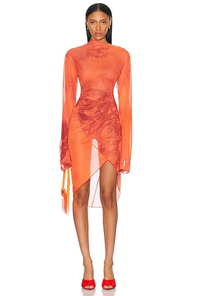 Jade Cropper Draped Twisted Dress in Red Snake Print
