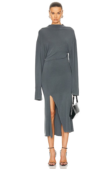 Jade Cropper Long Sleeve Oversized Slit Dress in Dye Grey