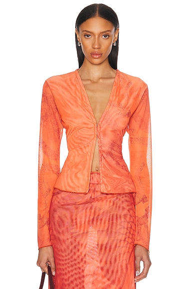 Jade Cropper Long Sleeve Cardigan in Red Snake Print