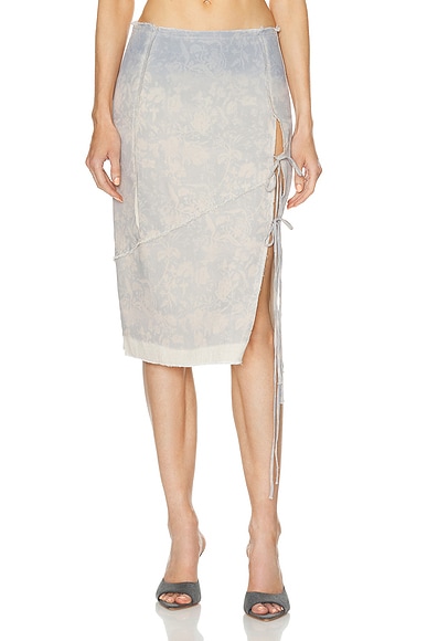 Jade Cropper High Slit Midi Skirt in Wilted Flowers & Beige