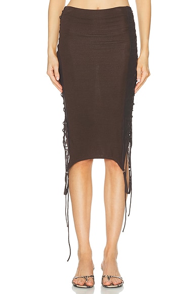 Jade Cropper Side Tie Midi Skirt in Dark Brown