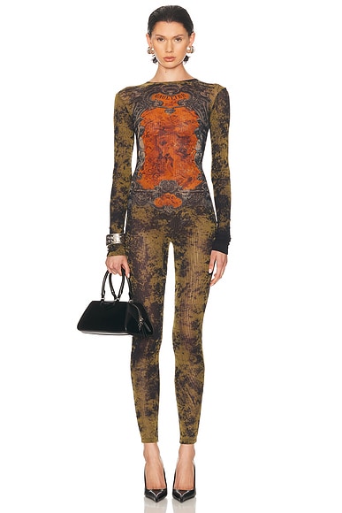 M?daillon Mesh Printed Catsuit
