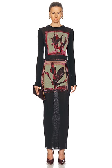 Jean Paul Gaultier Flowers Cadres Long Dress in Black, Pink, & Mint