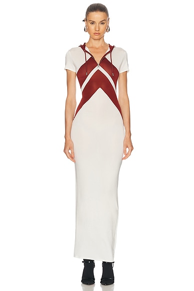 Jean Paul Gaultier Inlaid Chevron Long Dress in White & Burgundy