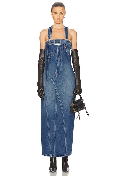 Jean Paul Gaultier Overall Detail Denim Dress in Vintage Blue