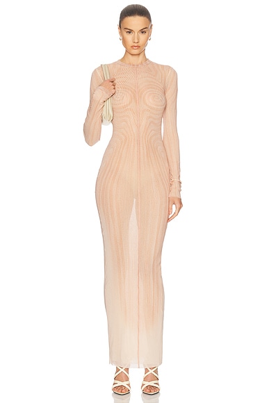 Jean Paul Gaultier Spiral Long Dress in Pale Pink & Dusty Pink