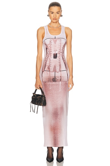 Jean Paul Gaultier Trompe L'oeil Corset Dress in Dustypink, White, & Black