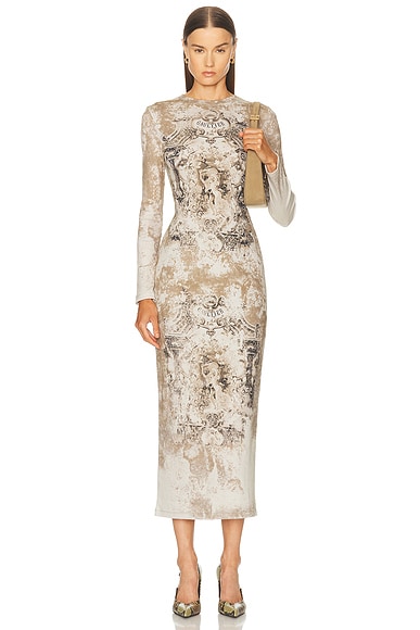 Jean Paul Gaultier Le Medaillon Long Dress in Light Beige & Taupe