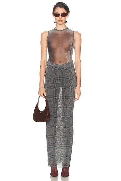 Jean Paul Gaultier Body Shadow And Prince Of Wales Long Dress in Light Grey, Vanilla, & Red