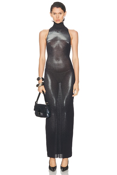 High Neck Body Dust Printed Dress