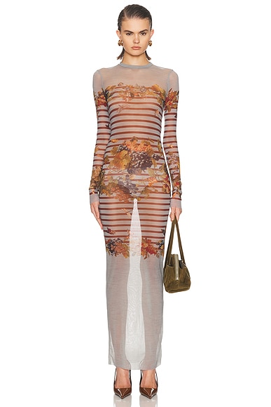 Mesh Printed Marinière Grape Long Dress