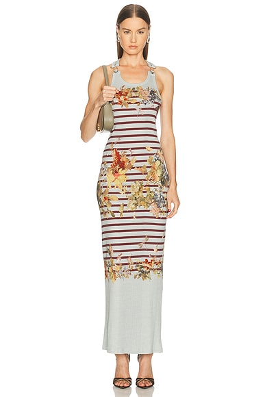 Cotton Ribbed Printed Marini?re Grape Long Dress