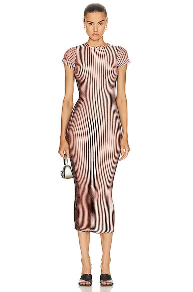 Jean Paul Gaultier Trompe L'oeil Short Sleeve Long Dress in Pink & Brown