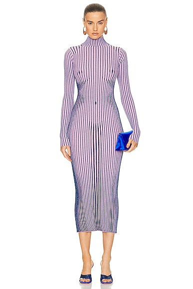 Shop Jean Paul Gaultier Trompe L'oeil High Neck Long Sleeve Dress In Pink & Blue