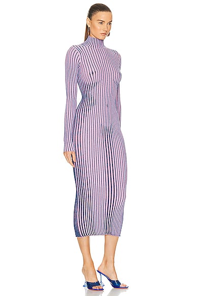 Shop Jean Paul Gaultier Trompe L'oeil High Neck Long Sleeve Dress In Pink & Blue