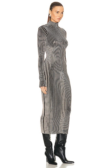 Shop Jean Paul Gaultier Trompe L'oeil High Neck Long Sleeve Dress In Brown & Silver