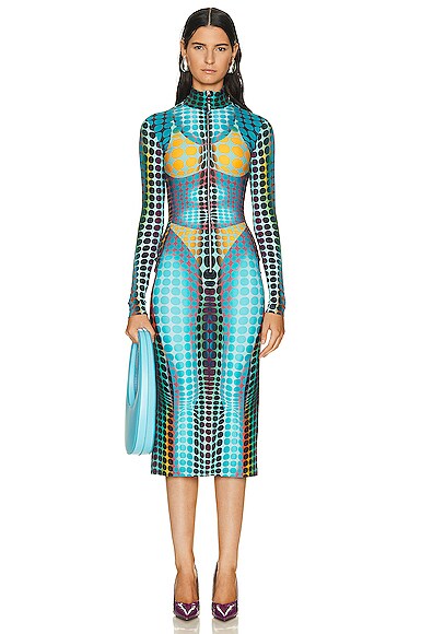 Jean Paul Gaultier Midi Dress In Blue  Purple  & Yellow