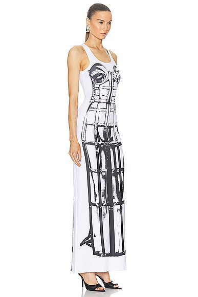 Shop Jean Paul Gaultier Cage Trompe L'oeil Sleeveless Long Dress In White & Black