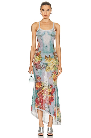 Printed Body Flowers Long Dress
