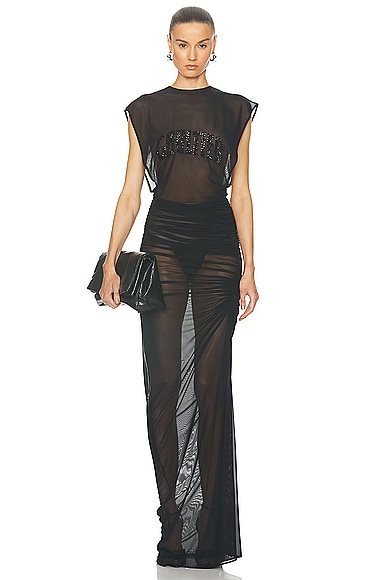 Jean Paul Gaultier Sequins Gaultier Mesh Long Dress in Black