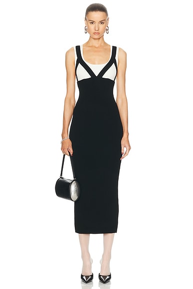 Shop Jean Paul Gaultier Bicolor Long Dress In White & Black