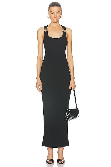 Shop Jean Paul Gaultier Overall Buckle Ribbed Dress In Black