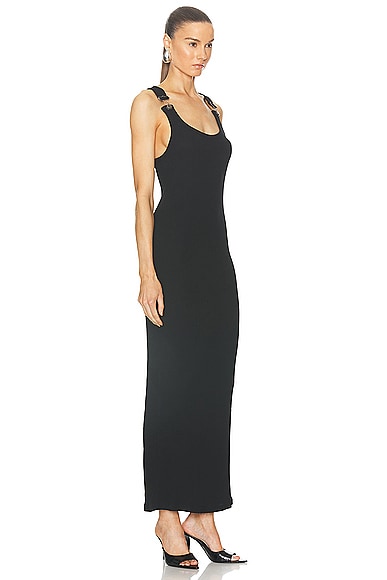 Shop Jean Paul Gaultier Overall Buckle Ribbed Dress In Black