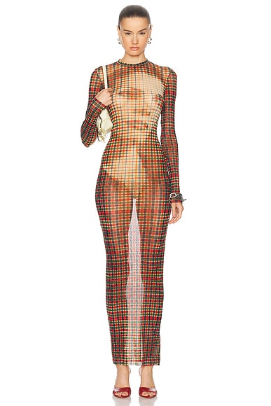 Jean Paul Gaultier Tartan Face Long Dress in Sepia, Yellow, Blue & Red