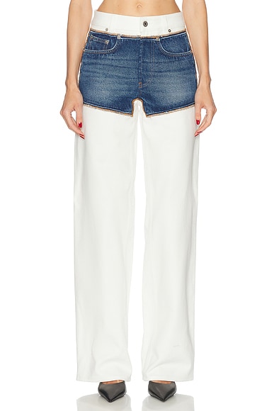 Jean Paul Gaultier Petit Grand Wide Leg Jeans in Ecru & Vintage Blue