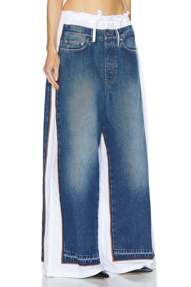 Shop Jean Paul Gaultier Wide Leg In Vintage Blue & White