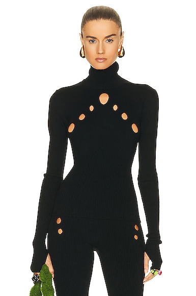 Jean Paul Gaultier Perforated High Neck Sweater in Black | FWRD
