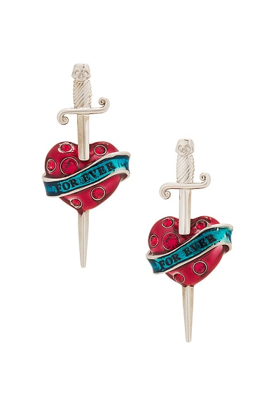 Shop Jean Paul Gaultier Heart And Sword Earrings In Silver