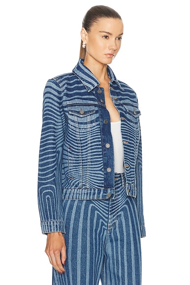 Shop Jean Paul Gaultier Body Morphing Laser Print Denim Jacket In Vintage Blue