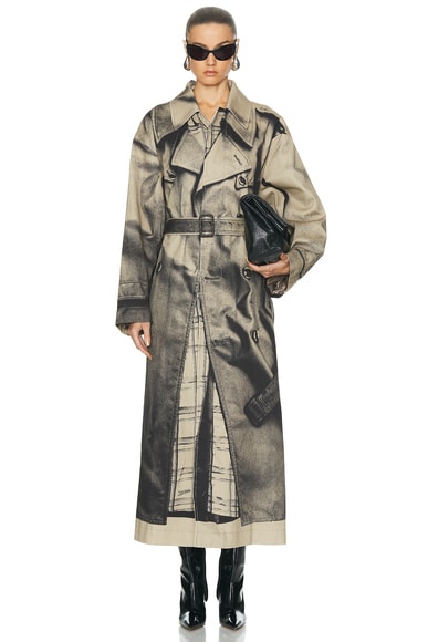 Trench Trompe L'oeil Oversize Trench Coat in Tan