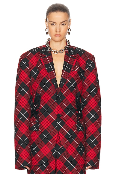 Jean Paul Gaultier Tartan Tailored Jacket in Red, Black, & White
